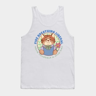 Fire Breathing Liberal Cat with Flower Tank Top